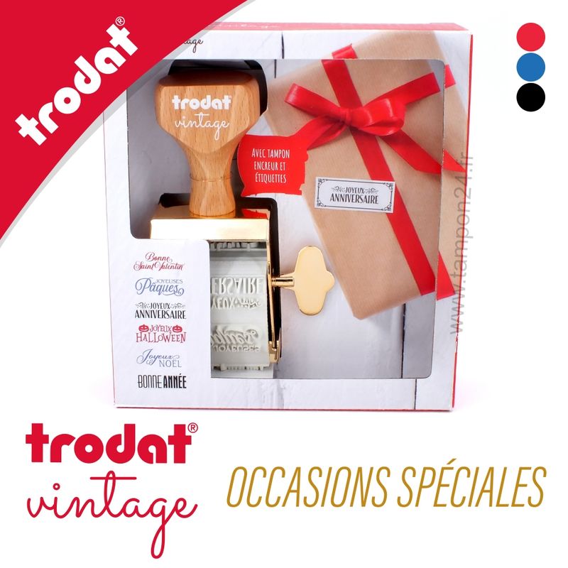 Tampon En Bois Trodat Vintage - 6 Formules 'Fait Maison' + Encreur 3 Couleurs