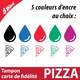 Tampon motif pizza en 5 couleurs d'encre : noir, bleu, rouge, vert, violet