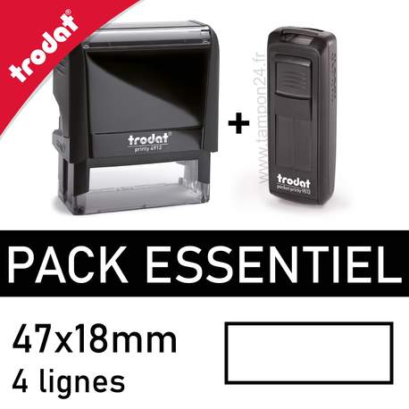 Pack Essentiel - Tampon bureau + poche - 4 lignes